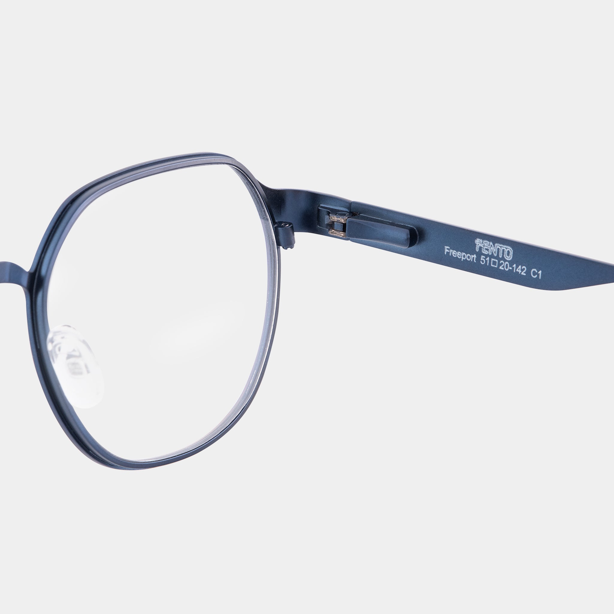 Eyeglasses Freeport navy – montura metálica azul oscuro de Fento. Diseñadas en Medellín. Envíos en Colombia.
