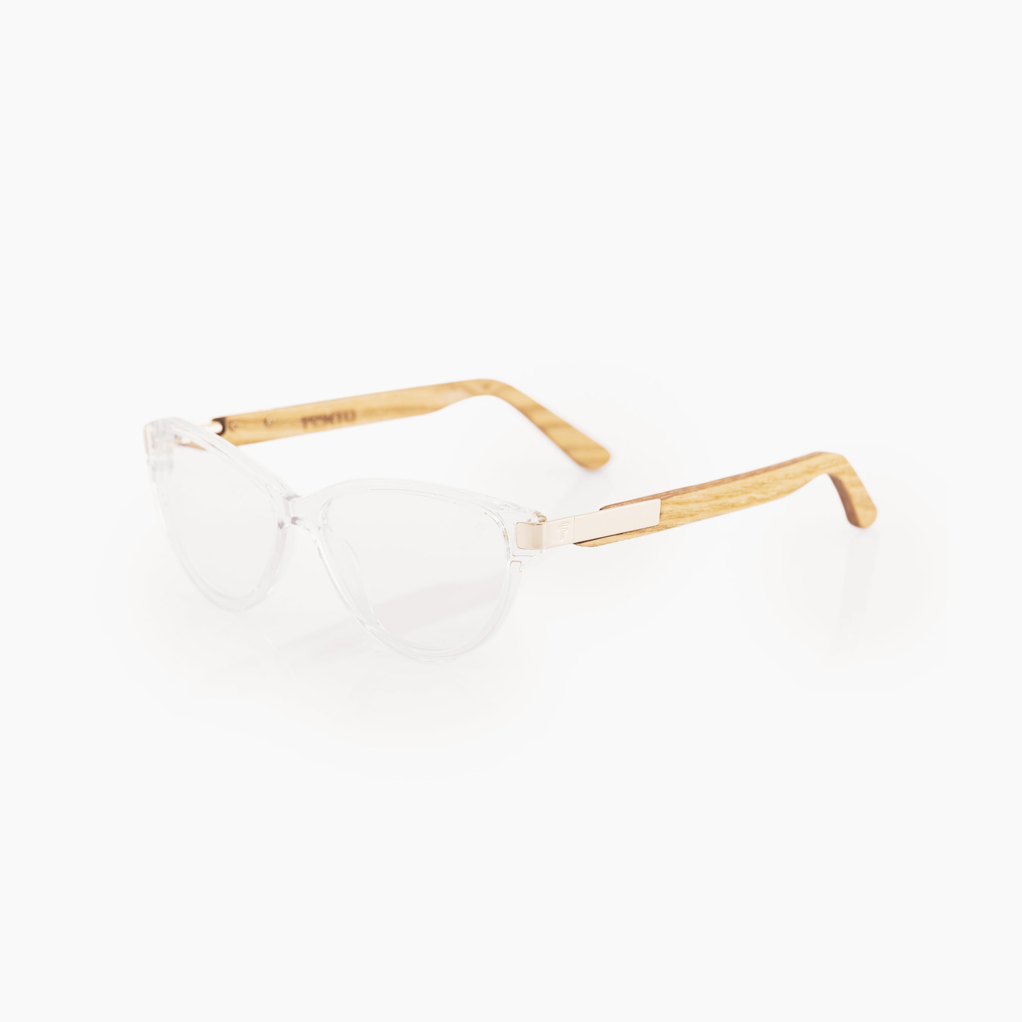Marco de gafas FENTO: Acetato transparente y brazos de madera. Diseñadas en Medellín. Envíos en Colombia.