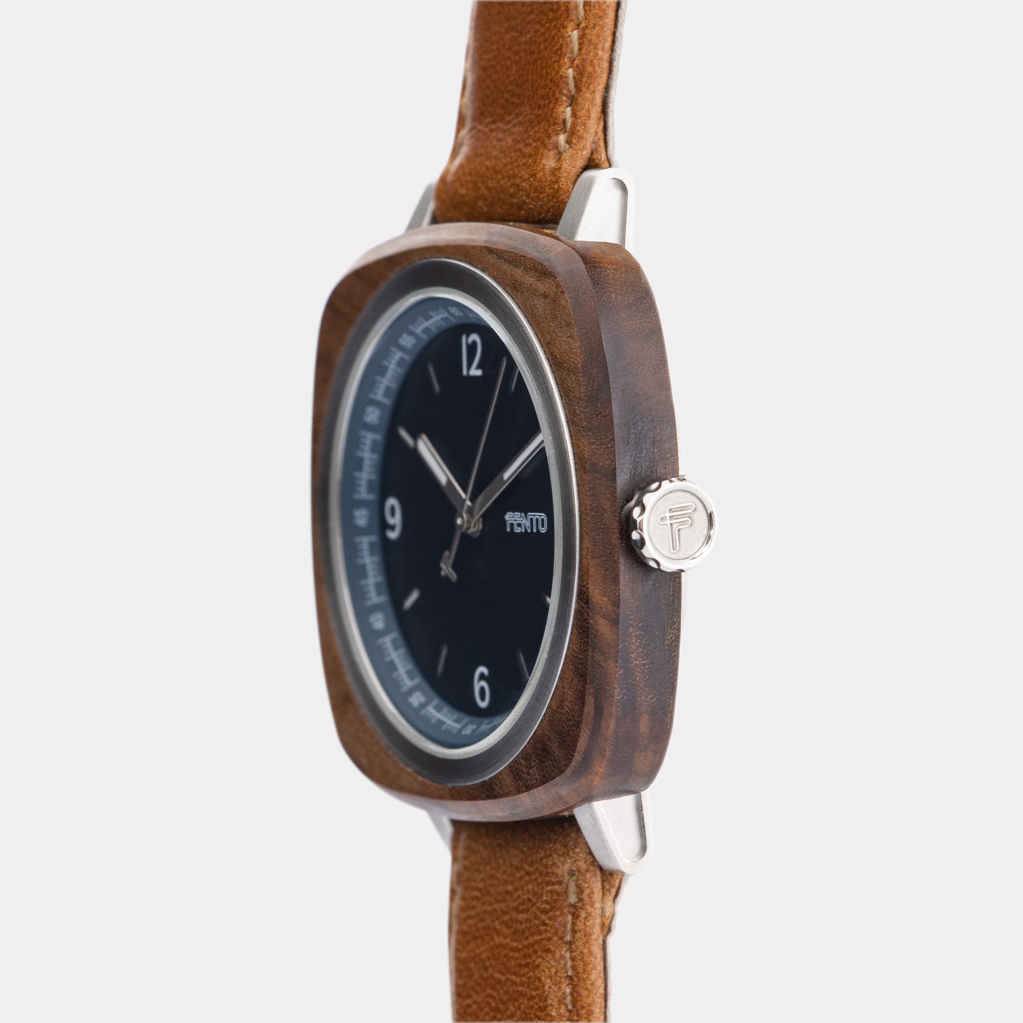 Reloj de madera Foster café – diseño elegante con correa de cuero