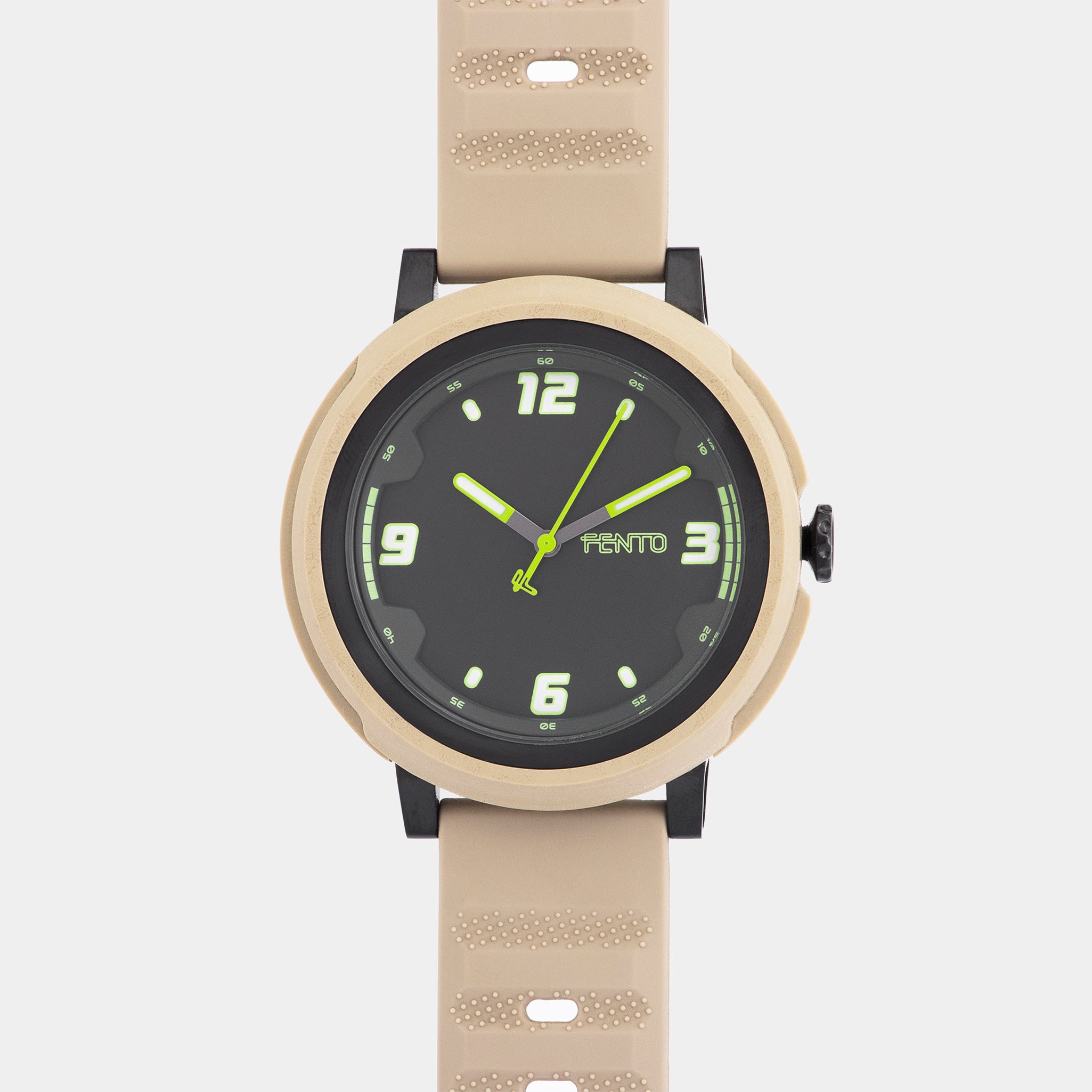 Reloj deportivo para hombre, referencia Bolt, en color beige con correa de silicón y caja de resina elegante.